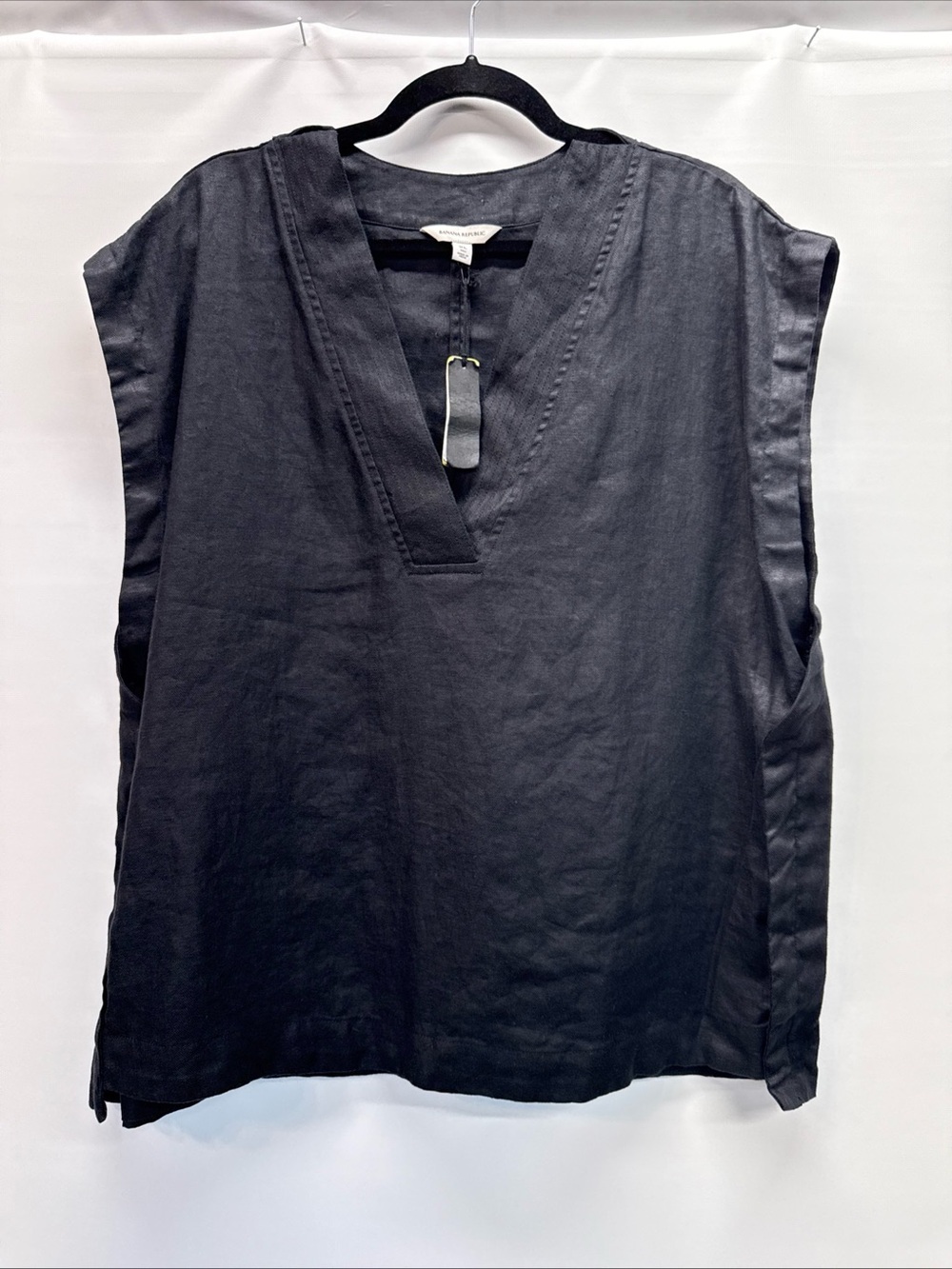 NWT Banana Republic Womens Black 100% Linen Sleeveless Blouse  Sz XL Lagenlook